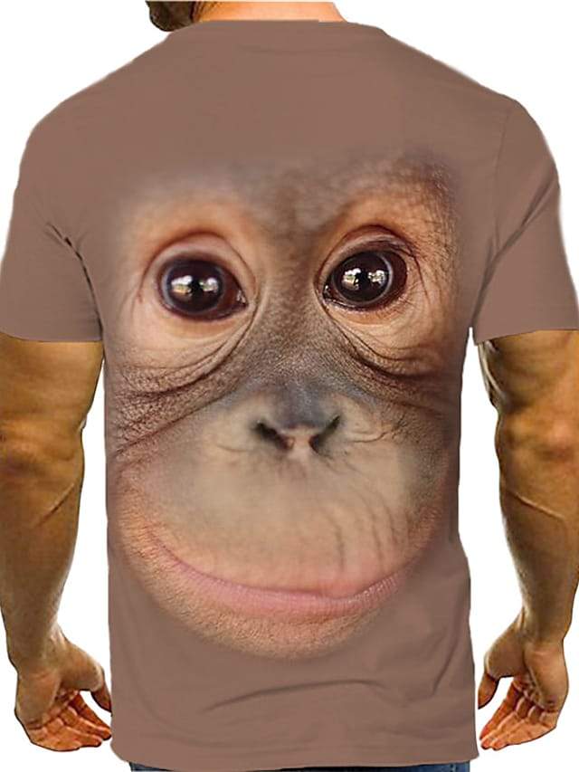 Men's Tee T shirt Shirt 3D Print Graphic Orangutan Animal Print Short Sleeve Party Tops Chic &amp; Modern Funny Comfortable Big and Tall Round Neck Blushing Pink Black Brown / Summer