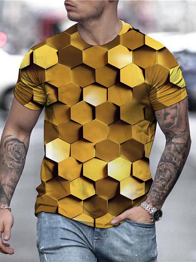 Men's Unisex Tee T shirt Shirt 3D Print Geometric Graphic Prints Print Short Sleeve Daily Tops Casual Designer Big and Tall Gold