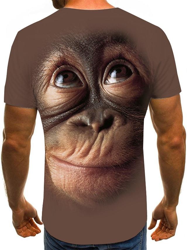 Men's Tee T shirt Shirt 3D Print Graphic Orangutan Animal Print Short Sleeve Party Tops Chic &amp; Modern Funny Comfortable Big and Tall Round Neck Blushing Pink Black Brown / Summer