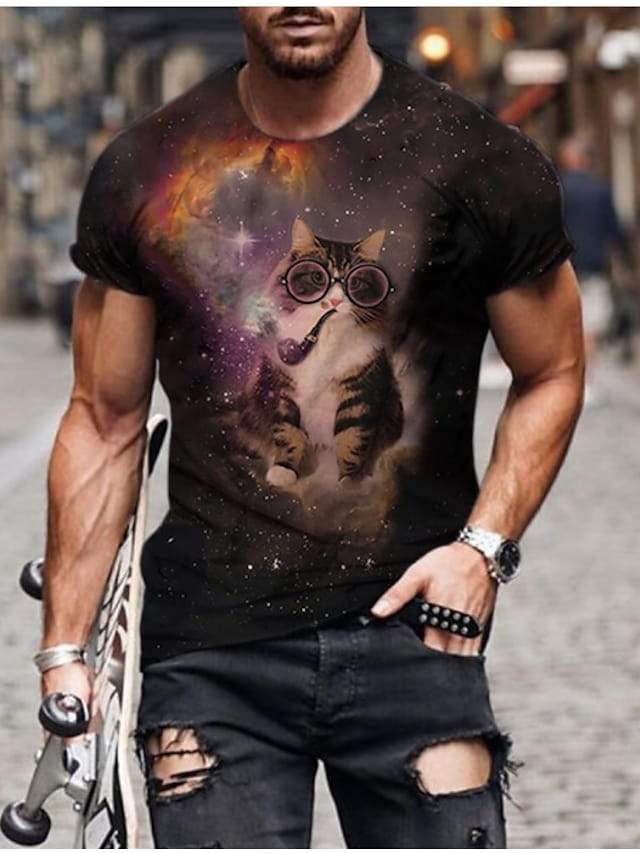 Men's Tee T shirt Shirt 3D Print Cat Graphic Plus Size Short Sleeve Casual Tops Basic Designer Slim Fit Big and Tall A B C / Summer