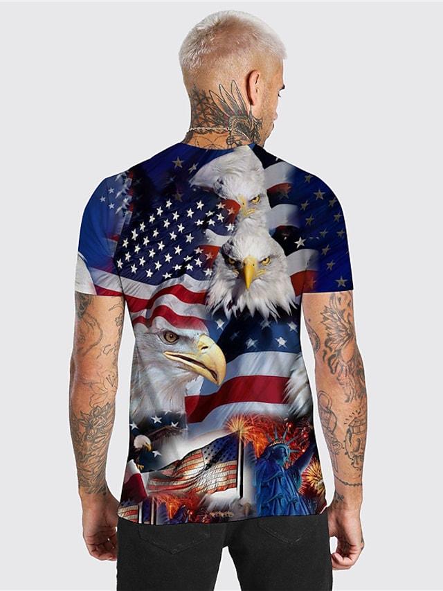 Men's Tee T shirt Shirt 3D Print Graphic Prints Eagle American Flag Independence Day National Flag Plus Size Print Short Sleeve Daily Tops Casual Designer Big and Tall Blue / Summer