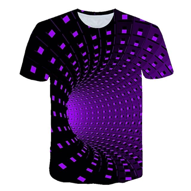 Men's T shirt 3D Print Graphic Optical Illusion 3D Print Short Sleeve Going out Tops Basic Streetwear Round Neck Purple Yellow Green / Summer