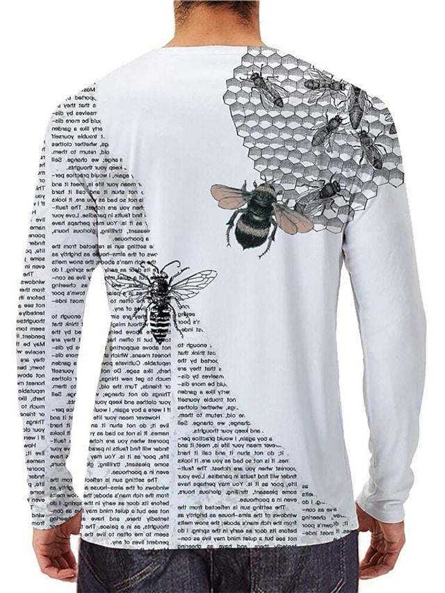 Men's Unisex Tee T shirt Shirt 3D Print Graphic Prints Bee Print Long Sleeve Daily Tops Casual Designer Big and Tall White