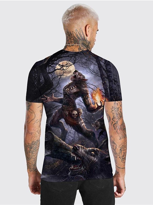 Men's Tee T shirt Shirt 3D Print Graphic Prints Wolf Print Short Sleeve Daily Tops Casual Designer Big and Tall Black