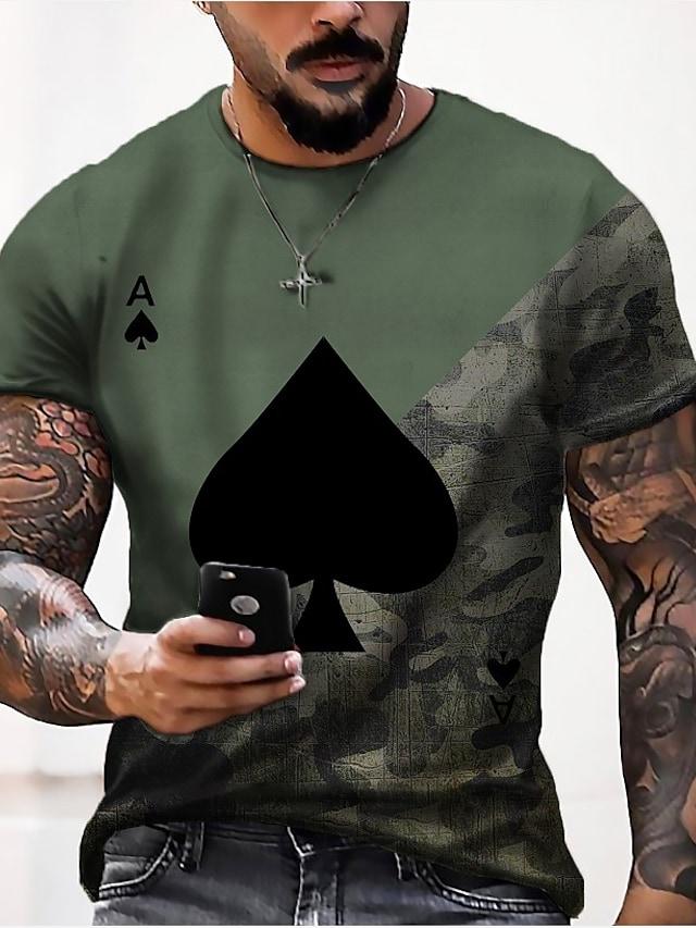 Men's Tee T shirt Shirt 3D Print Graphic Poker Plus Size Short Sleeve Casual Tops Basic Designer Slim Fit Big and Tall Black Khaki Green