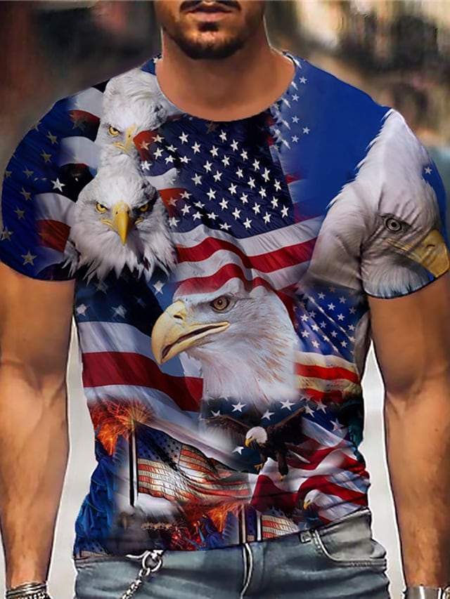 Men's Tee T shirt Shirt 3D Print Graphic Prints Eagle American Flag Independence Day National Flag Plus Size Print Short Sleeve Daily Tops Casual Designer Big and Tall Blue / Summer