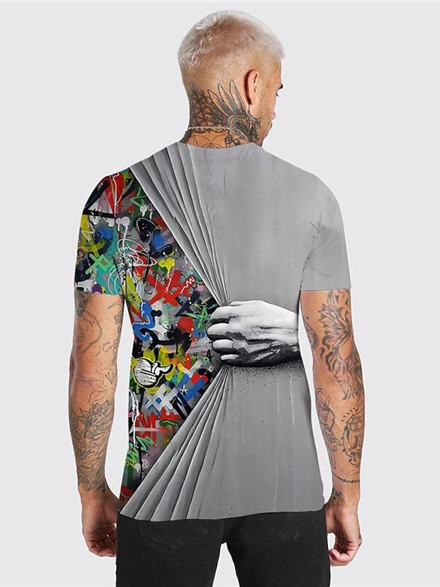 Men's Unisex Tee T shirt Shirt 3D Print Graphic Prints Hand Print Short Sleeve Daily Tops Casual Designer Big and Tall Gray