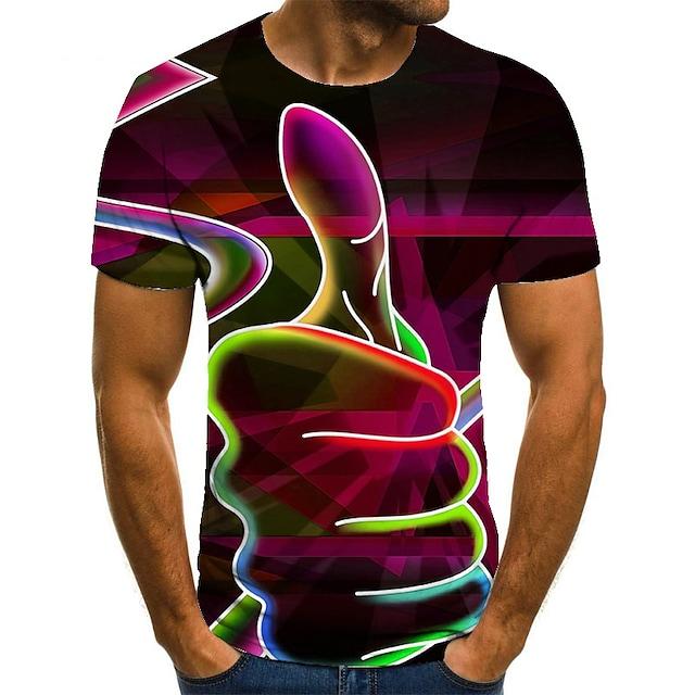 Men's T shirt 3D Print Graphic 3D Plus Size Print Short Sleeve Daily Tops Exaggerated Round Neck Green Rainbow Orange / Summer