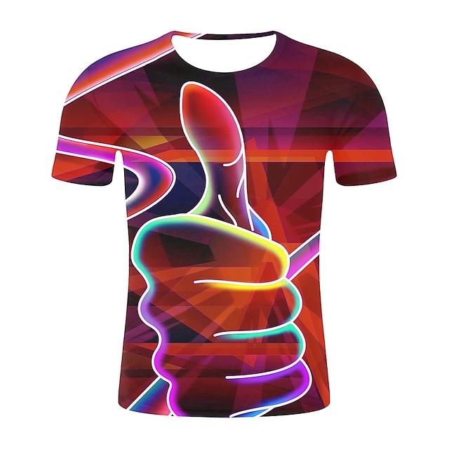 Men's T shirt 3D Print Graphic 3D Plus Size Print Short Sleeve Daily Tops Exaggerated Round Neck Green Rainbow Orange / Summer