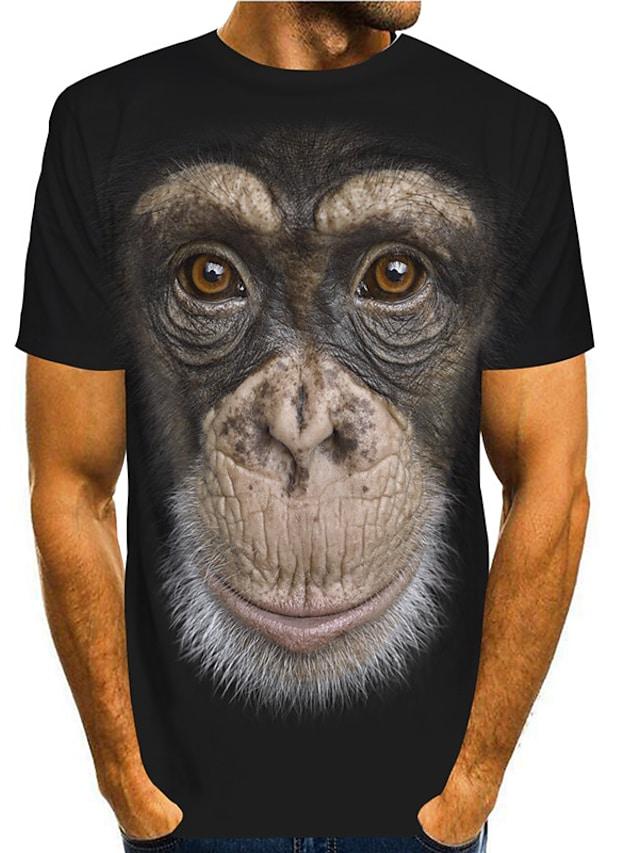 Men's Tee T shirt Shirt 3D Print Graphic Orangutan Animal Print Short Sleeve Party Tops Chic &amp; Modern Funny Comfortable Big and Tall Round Neck Blushing Pink Black Brown / Summer