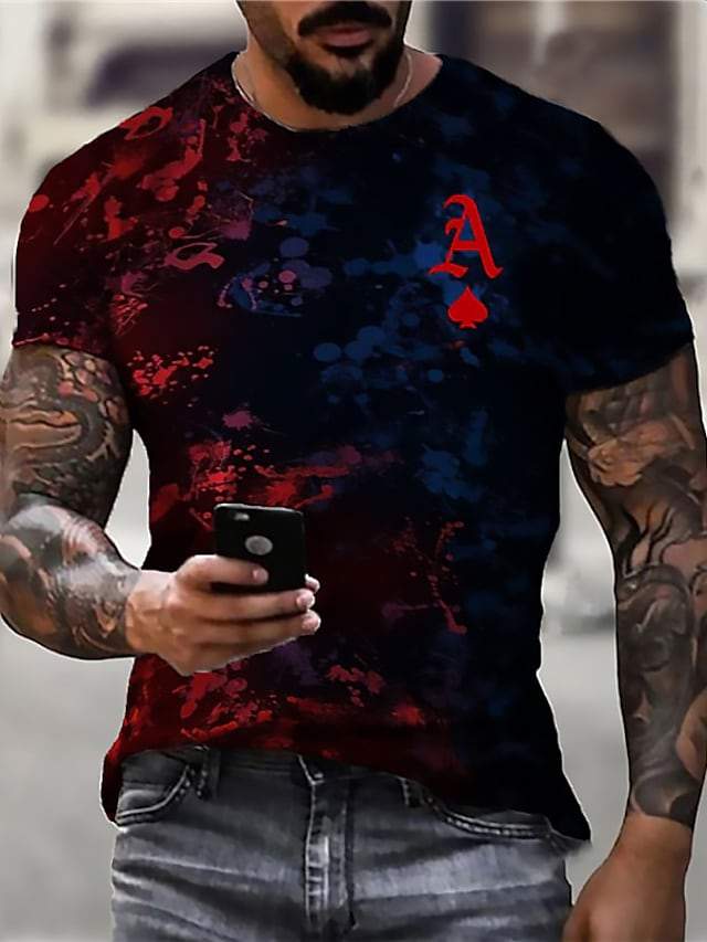 Men's Unisex Tee T shirt Shirt 3D Print Graphic Prints Poker Print Short Sleeve Daily Tops Casual Designer Big and Tall Red