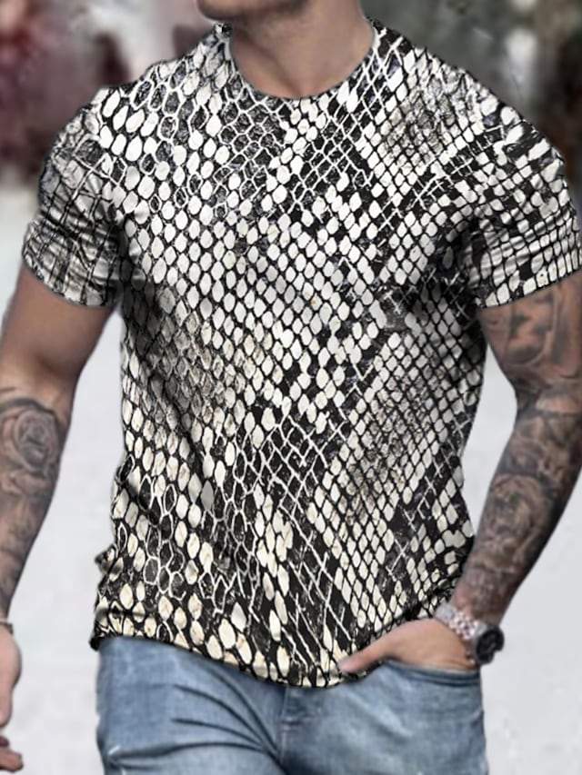 Men's Tee T shirt Shirt 3D Print Graphic Snakeskin Graphic Prints Plus Size Short Sleeve Casual Tops Basic Designer Slim Fit Big and Tall Gray