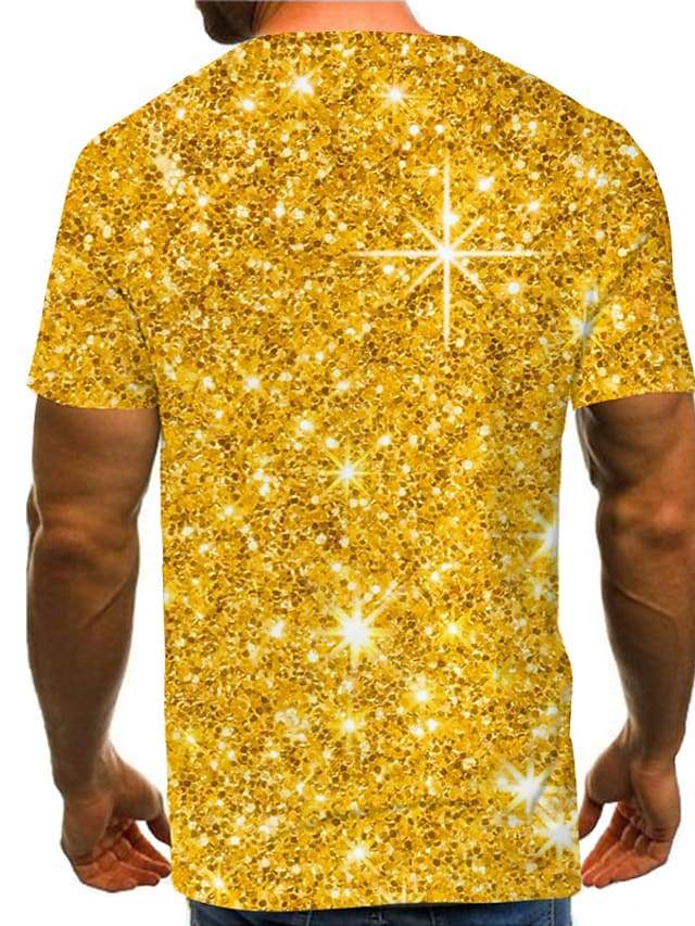 Men's T shirt Shirt Graphic 3D Print Short Sleeve Casual Tops Streetwear Exaggerated Round Neck Gold / Summer