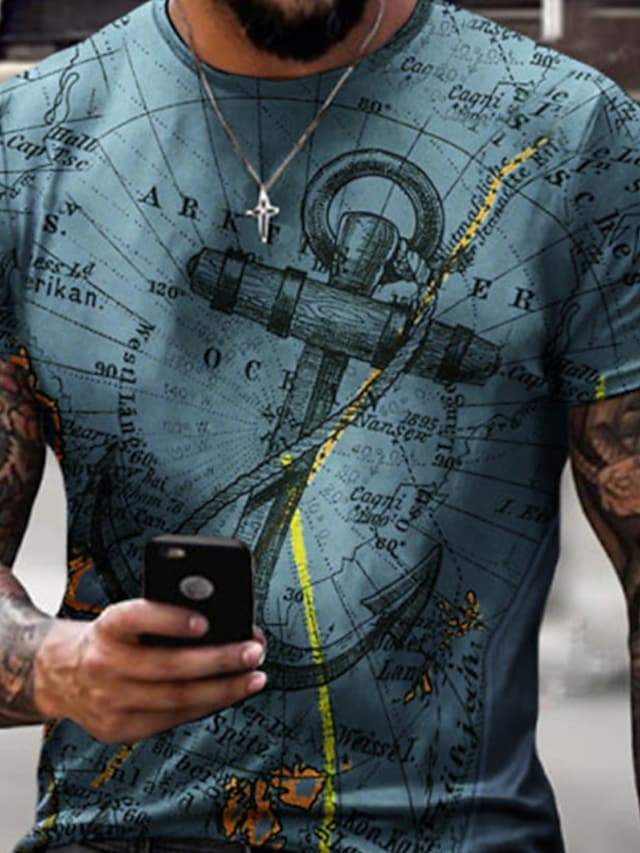 Men's Tee T shirt Shirt 3D Print Graphic Letter Plus Size Short Sleeve Casual Tops Basic Designer Slim Fit Big and Tall Blue Green Gray