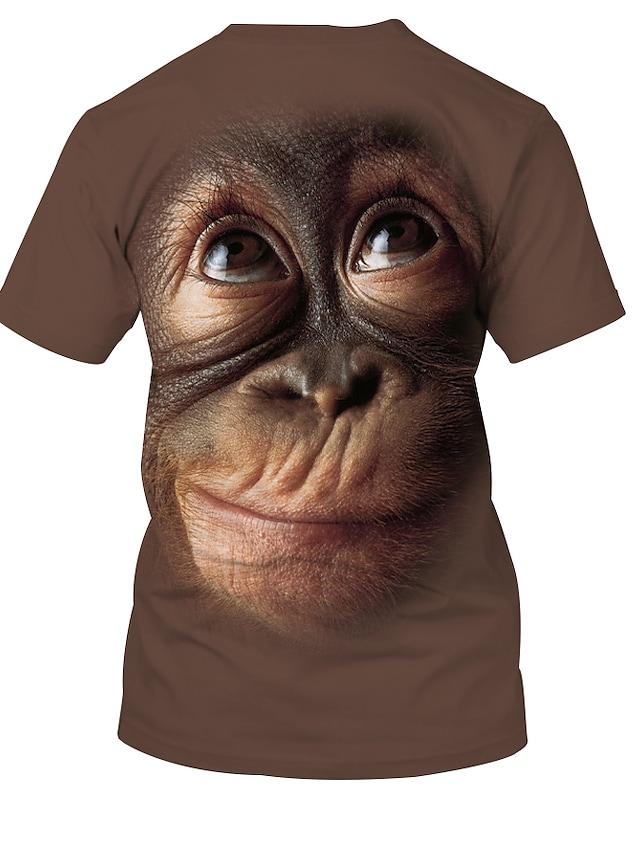 Men's Tee T shirt Shirt 3D Print Graphic Orangutan Animal Print Short Sleeve Party Tops Chic &amp; Modern Funny Comfortable Big and Tall Round Neck Blushing Pink Black Brown / Summer