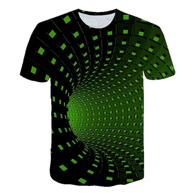 Men's T shirt 3D Print Graphic Optical Illusion 3D Print Short Sleeve Going out Tops Basic Streetwear Round Neck Purple Yellow Green / Summer