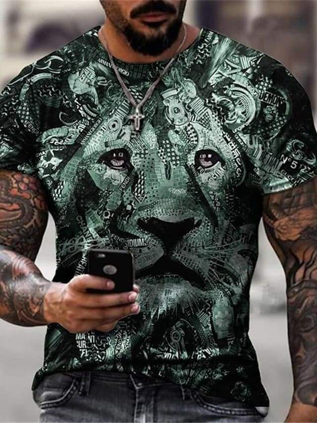 Men's Tee T shirt Shirt 3D Print Graphic Lion Plus Size Short Sleeve Casual Tops Basic Designer Slim Fit Big and Tall Purple Gold Green / Summer