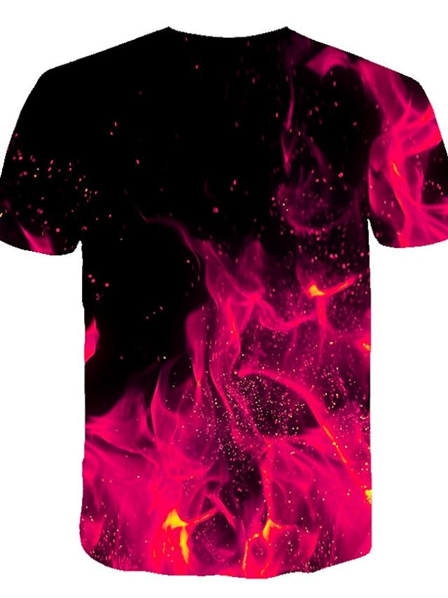 Men's T shirt Shirt Graphic Flame Print Short Sleeve Club Tops Streetwear Exaggerated Round Neck Blue Fuchsia Orange / Summer / Beach