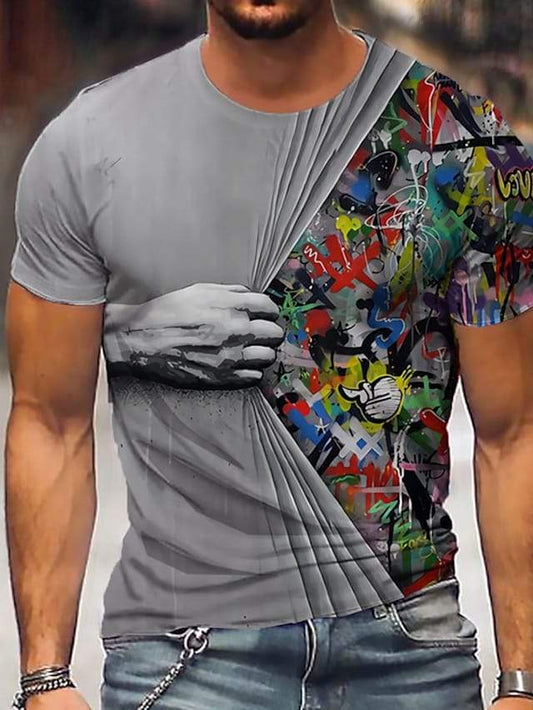 Men's Unisex Tee T shirt Shirt 3D Print Graphic Prints Hand Print Short Sleeve Daily Tops Casual Designer Big and Tall Gray