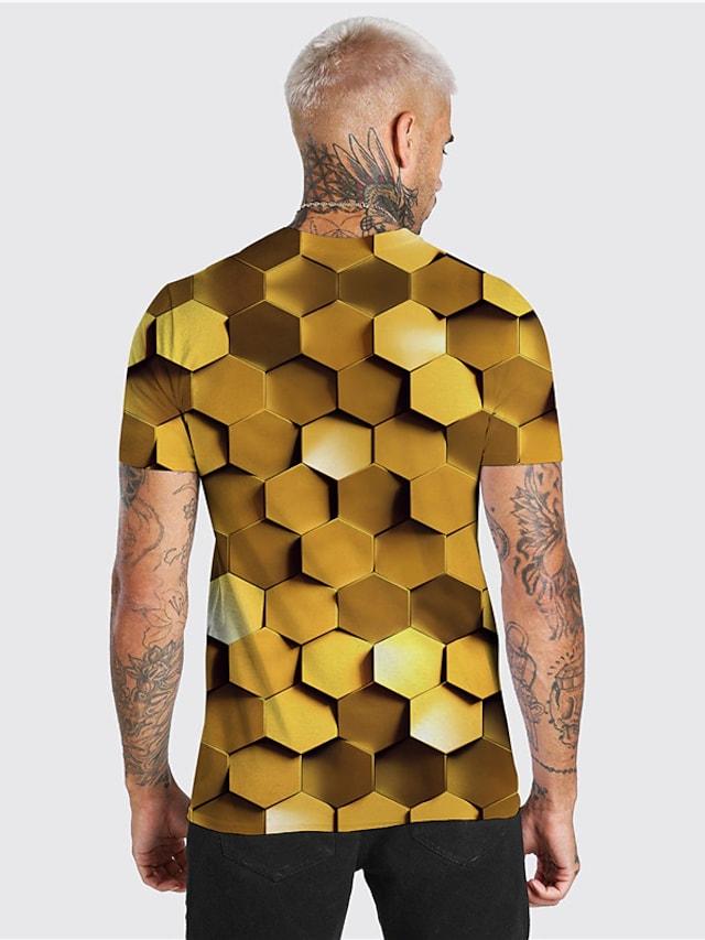 Men's Unisex Tee T shirt Shirt 3D Print Geometric Graphic Prints Print Short Sleeve Daily Tops Casual Designer Big and Tall Gold